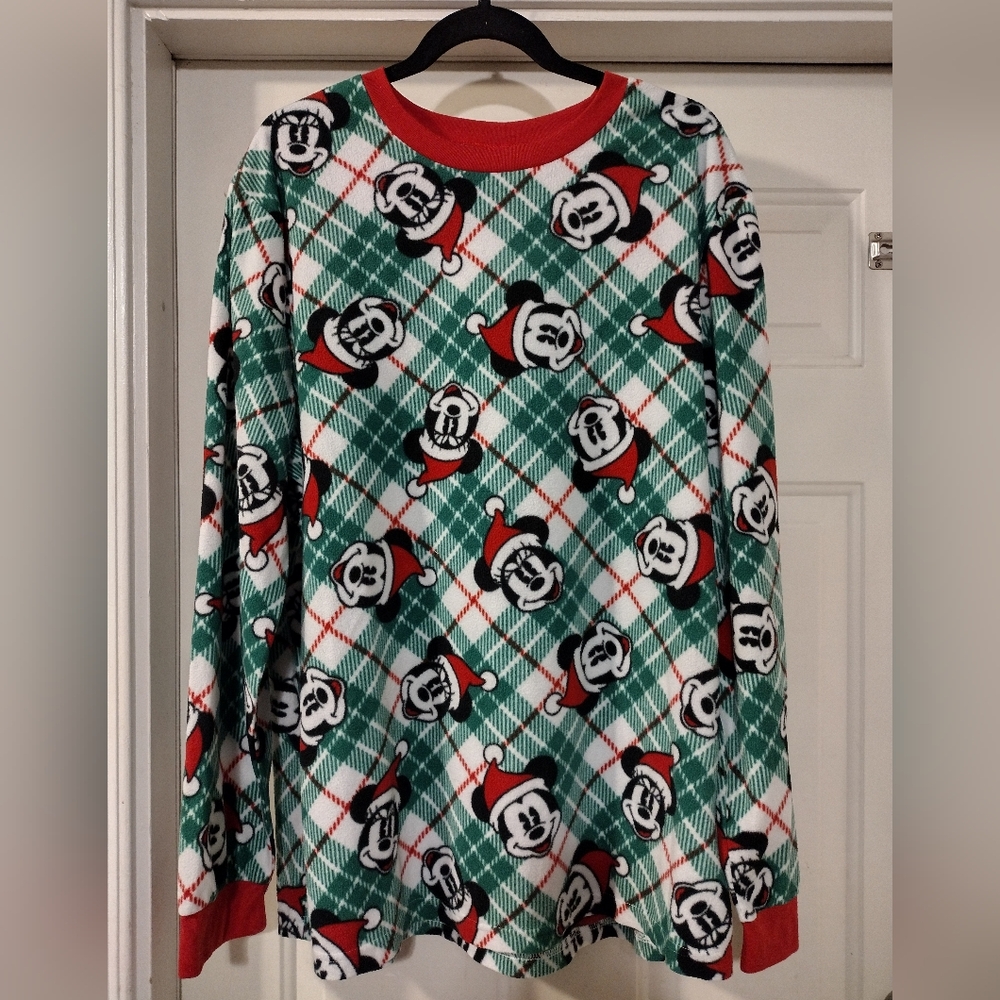 Disney Men's Mickey/Minnie Mouse Green/Red Plaid Fleece Pajama Set Size XL
